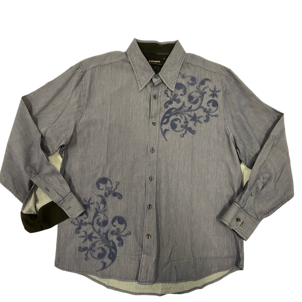 Men’s J. Campbell Los Angeles Lg Sleeve Button Up Embroidery Blue  Sz XL